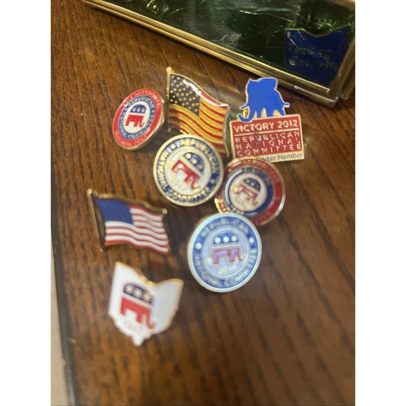 Jewelry - Lot Of 6 Republican And 2 American Flag Broaches And Pins